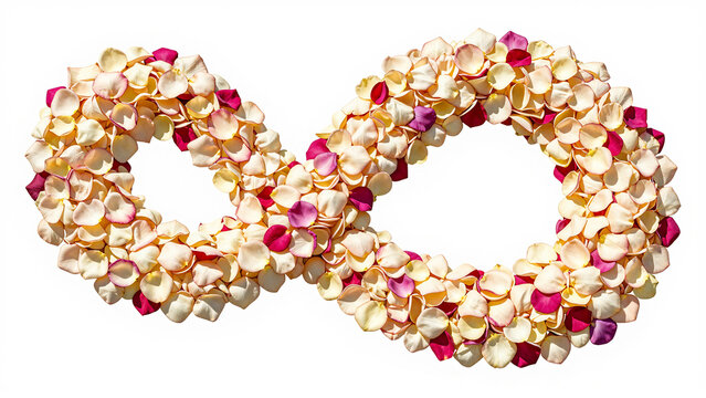 Infinity Symbol Made of Pink and Yellow Rose Petals on White