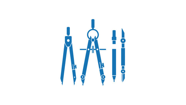 blue drafting compass pen drawing tool geometry math architecture engineering school measure instrument precision equipment science flat vector illustration single icon design
