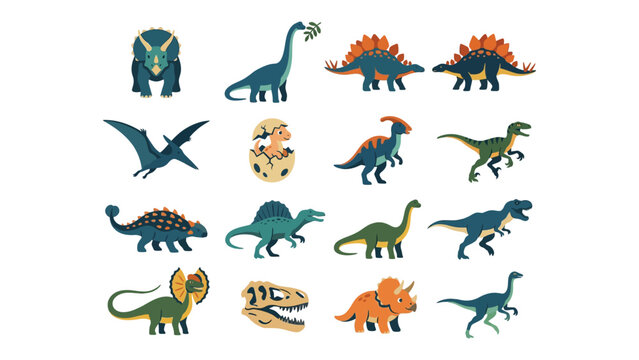 Diverse set of cute cartoon dinosaurs and prehistoric creatures with t rex dinosaur creature prehistoric collection colorful character