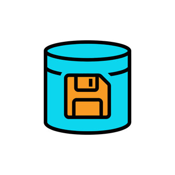 Data storage container icon with floppy disk symbol.