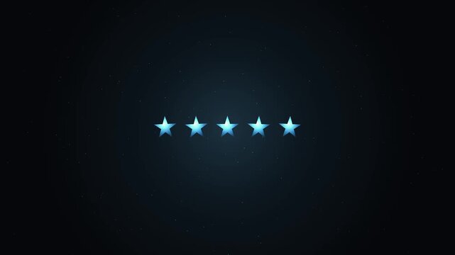 Five Glowing Blue Stars Rating Symbol Pulsing Against A Dark Gradient Space Background