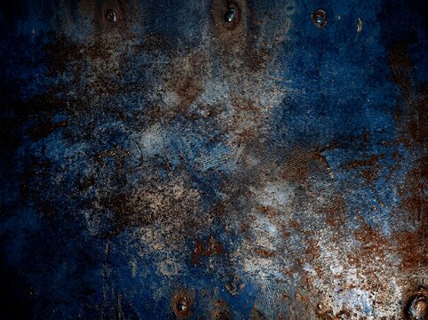 Rusty blue metal texture, weathered rusted surface with patina