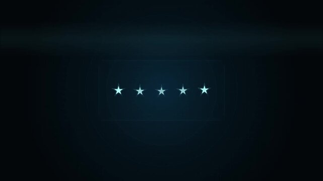 Five Glowing Star Rating Icons In Futuristic Digital User Interface Design