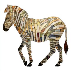 Obraz premium Mosaic Zebra Sculpture With Earth Tone Tiled Stripes On A Plain White Background Isolated
