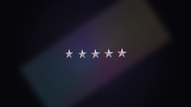 Five Glowing Holographic Stars Animation On Dark Blurred Background
