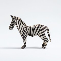 Obraz premium Origami Zebra Paper Figure With Black And White Stripes On A Clean Plain White Background