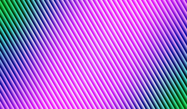 Abstract futuristic diagonal striped background pattern with vibrant gradient colors of neon green, blue, and bright magenta pink