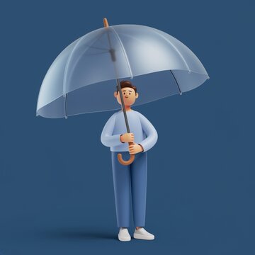 Man Holding Transparent Umbrella in 3d Character Design