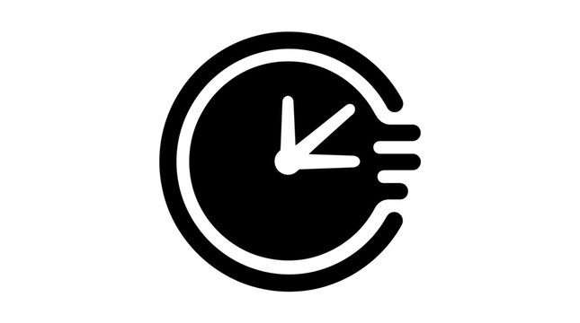 Fast time clock icon symbol for quick service speed and deadline, minimalist black vector graphic isolated on white background for business UI black friday , editable eps