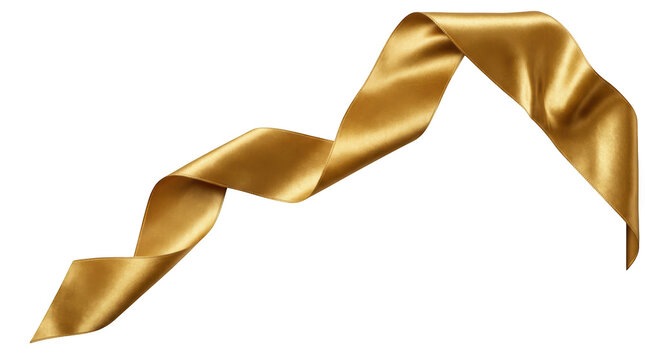 A flowing golden satin ribbon isolated on transparent background