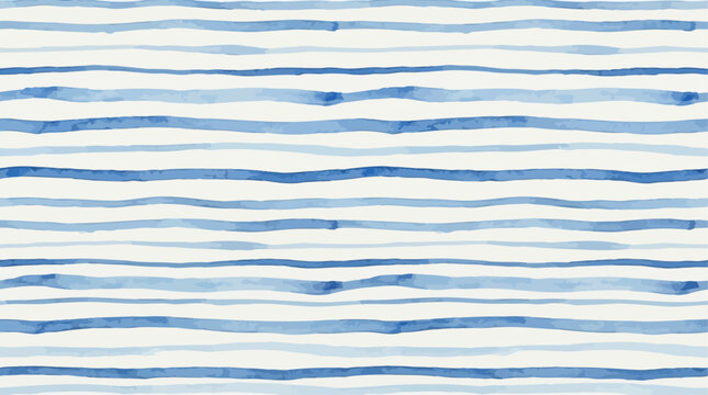 Blue watercolor stripes seamless pattern abstract nautical horizontal lines background