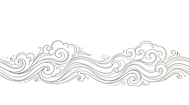 Traditional japanese style cloud and wave pattern isolated on transparent background
