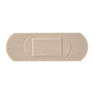 Beige adhesive fabric bandage strip isolated on a transparent background
