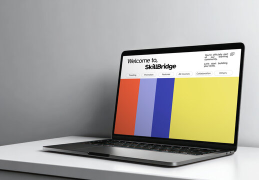 Minimal Laptop Mockup PSD With Colorful Webpage On Clean Desk