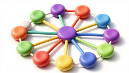 Fototapeta premium Colorful hub and spoke network model on white background