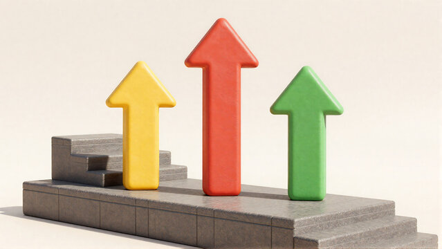 Business Growth Illustration with Three Colorful Upward Arrows