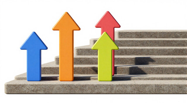 Business growth and success concept with colorful arrows on stairs