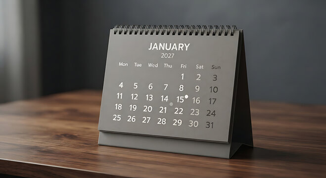 Minimalist desk calendar showing january first day of the year new year planning