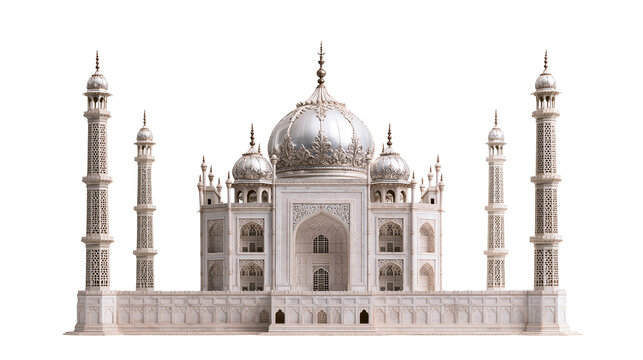 Detailed white marble Taj Mahal architectural model with silver metallic domes