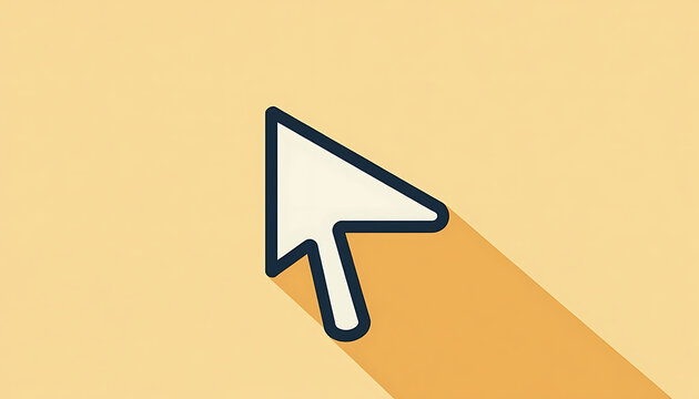 Computer mouse cursor icon pointing with shadow on yellow background.