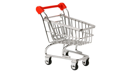 Miniature metal shopping cart with red plastic handle and black wheels © Alex