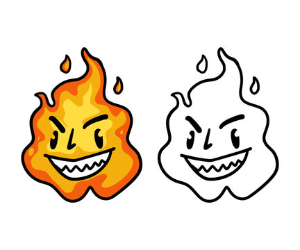 Cute and Mischievous Cartoon Flame Character with Grinning Face Vector Illustration