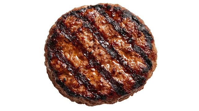 Grilled beef burger patty with charred sear marks and juicy texture