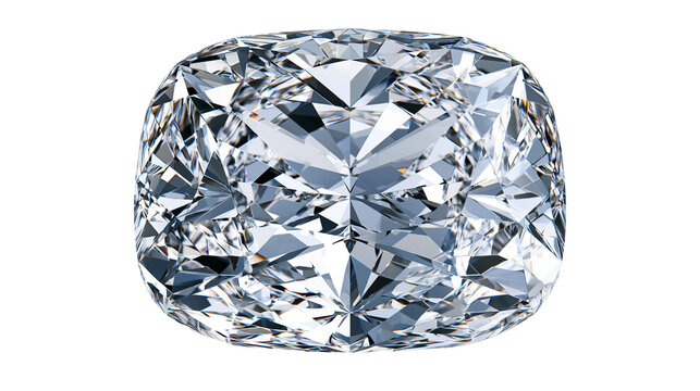 Cushion cut brilliant diamond gemstone with sharp facets and reflective surfaces