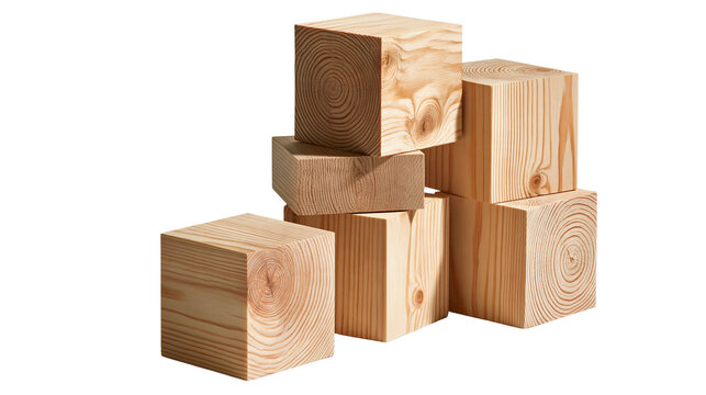 Stacked natural pine wood cubes with visible grain patterns