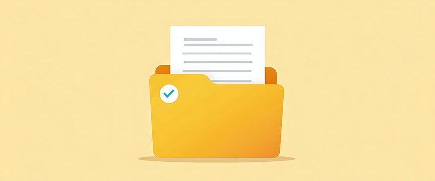 yellow folder with documents and checklist icon for organizing files and important papers.