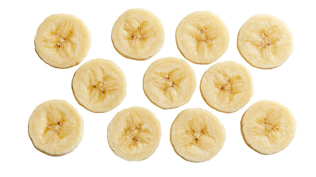 Fresh sliced banana rounds arranged in a pattern