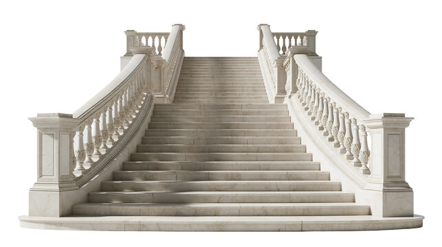 Grand neoclassical marble staircase with ornate balustrade and stone steps