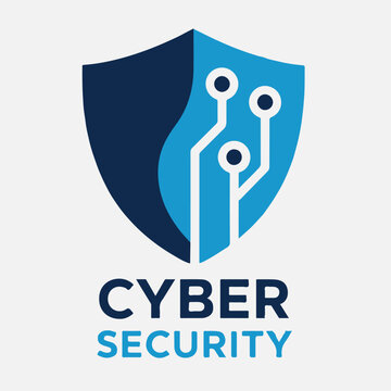 Cyber security logo design with shield icon and circuit board pattern