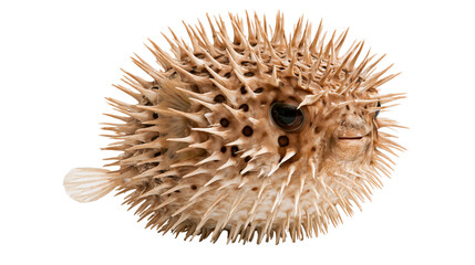 Inflated spiky pufferfish with sharp spines and brown textured skin © Theodore