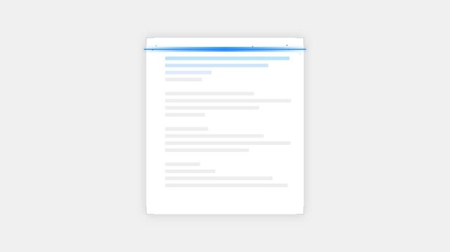 Abstract digital document page illustration with blue highlighted text lines on a clean white background for business and technology concepts
