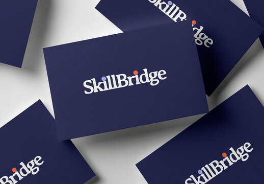 Dark Navy Business Card Mockup PSD With Logo On Clean White Background