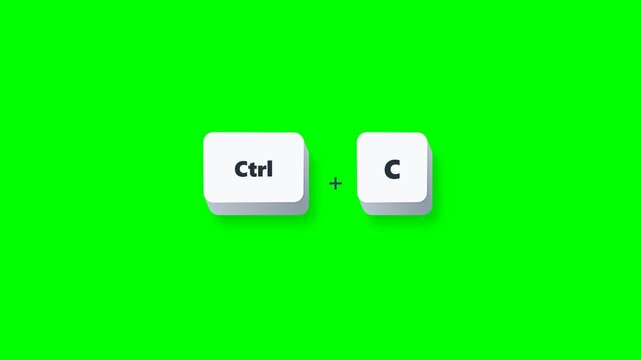 3D Ctrl Plus C Copy Keyboard Shortcut Animation on Green Screen Chroma Key