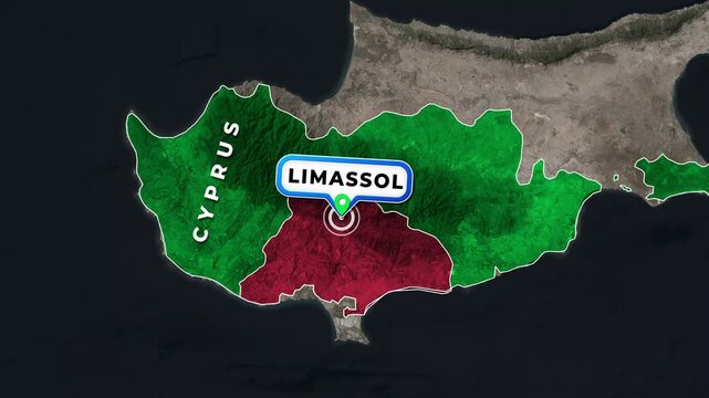Cyprus Map Animation Highlighting Limassol District with Location Pin
