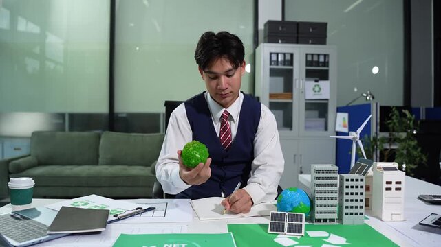 Sustainable development with renewable energy solutions, ecology concept, green business.