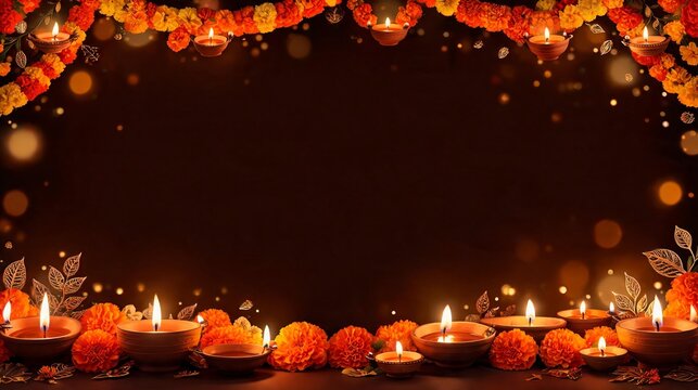 Elegant Diwali Background with Glowing Diyas and Golden Festive Decorations
