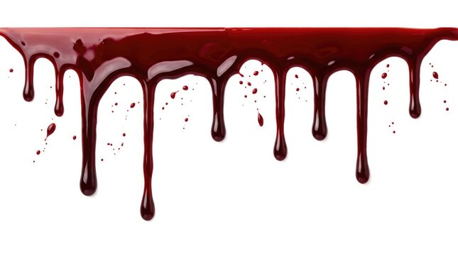 Red blood dripping border on pure white background for horror and scary halloween party banner decoration