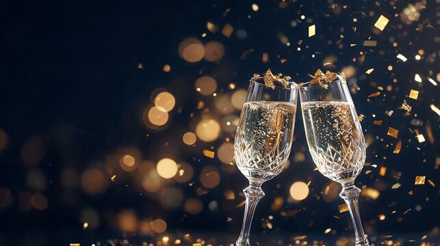 Elegant Golden New Year 2027 Celebration Background with Festive Drinks