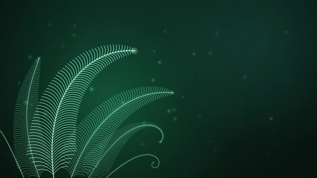 Glowing Green Fern Fronds and Botanical Tendrils Unfurling Animation