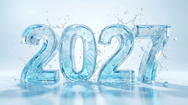 Frozen Ice Water Splashes Showing Year Two Thousand Twenty Seven