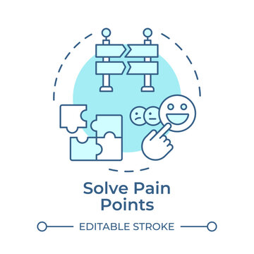 Solve pain points monochrome blue concept icon. Strategic problem solving frameworks. Improving operational efficiency. Isolated minimalist cyan illustration in circular design. Round composition