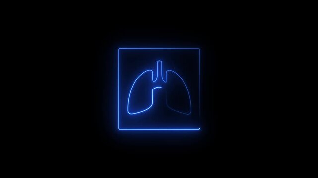 The appearance of the neon glowing symbol lungs. black background, neon human Lungs icon animation