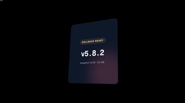 Premium 4K transparent motion graphics video overlay of a 3D isometric UI dashboard panel. Features deployment statistics, server latency metrics and rollback states isolated on an alpha channel.
