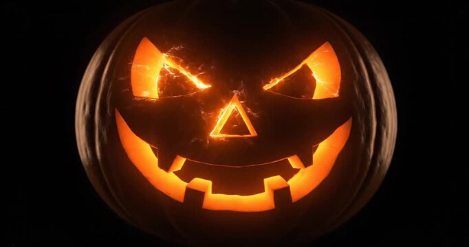 Animated glowing neon 3D Rendering,Hologram Halloween Pumpkin icon 4k animation .Halloween Hologram Pumpkin on a black background .The motion graphics HD video