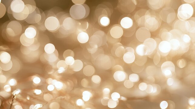 Bright Christmas bokeh background with warm cream, ivory and pale gold fairy lights, softly blurred circles and subtle festive sparkle