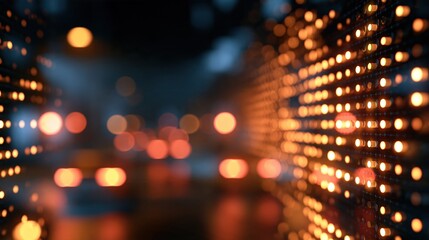 Fototapeta premium Abstract glowing digital data grid with bokeh lights creating a futuristic network connection